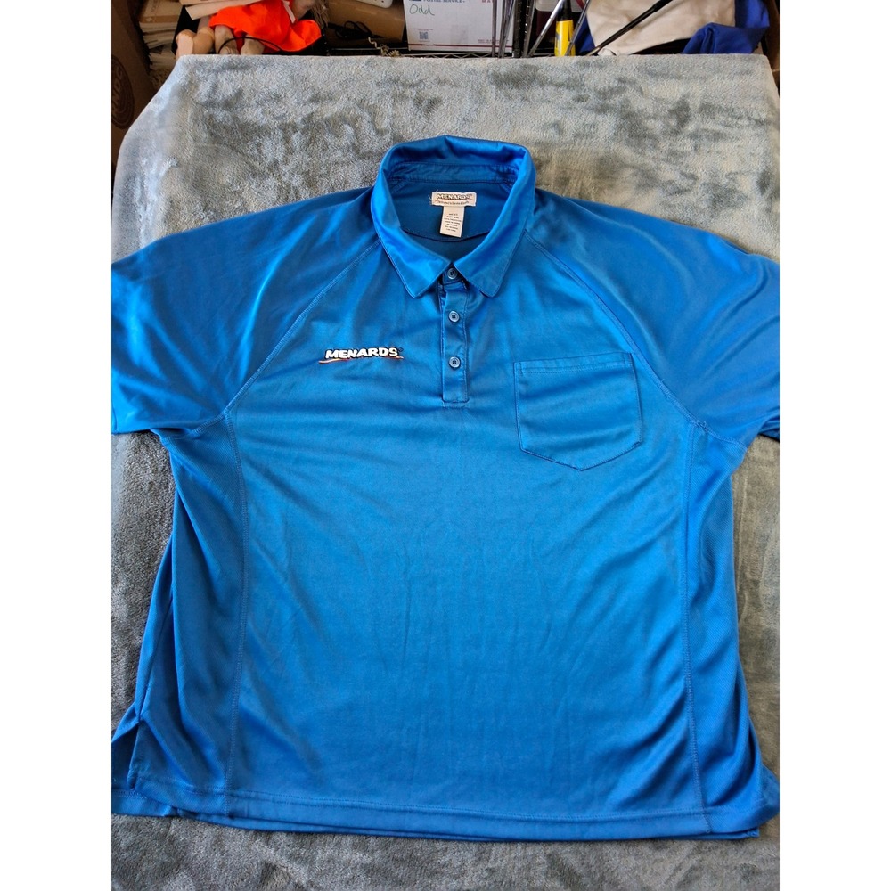Menards Employee Uniform Polo Shirt Mens‎ 2XL Blue Short Sleeve Pocket Work Top